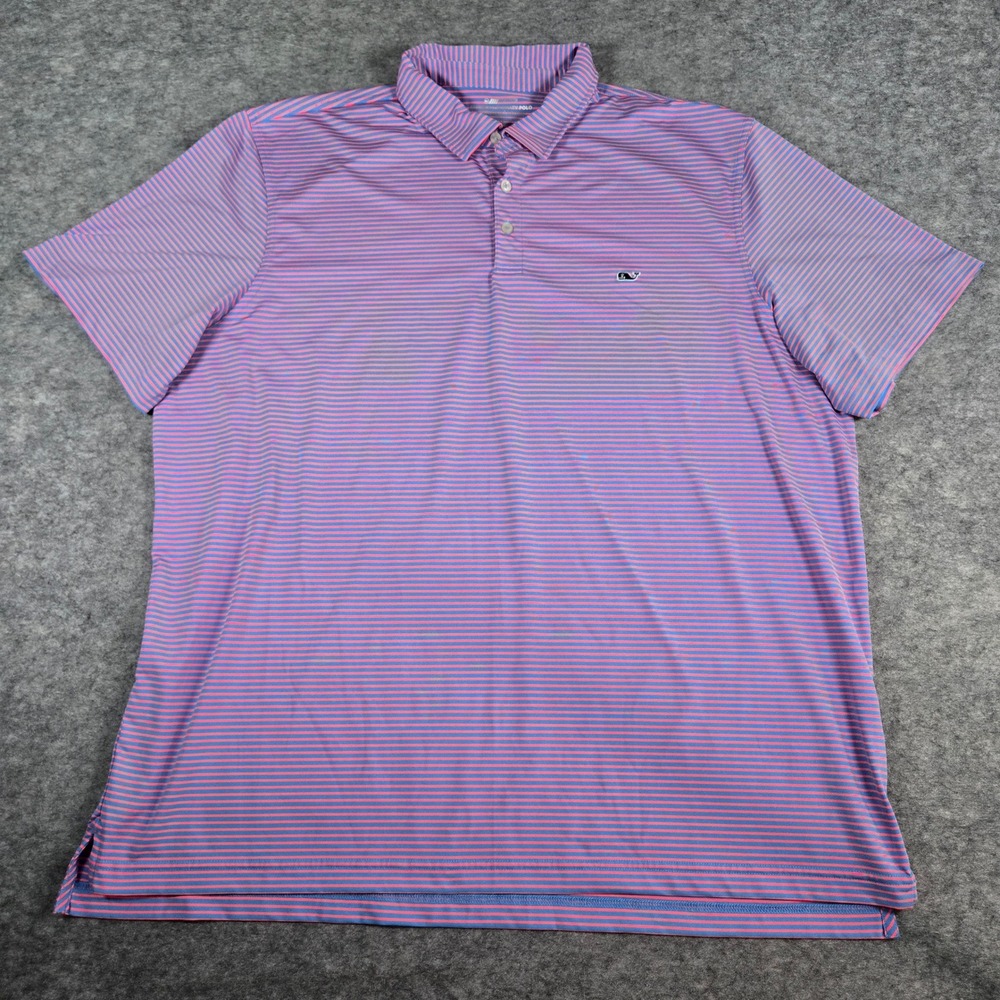 Vineyard Vines Mens Blue On-The-Go Sankaty Striped Performance Golf Polo XXL